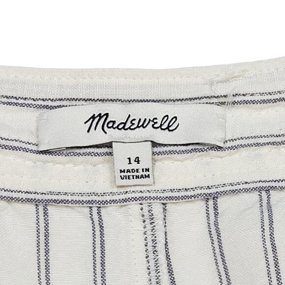 Madewell Button Front High Waist Linen Blend Mini Skirt White Blue Gray 14 - Picture 4 of 5